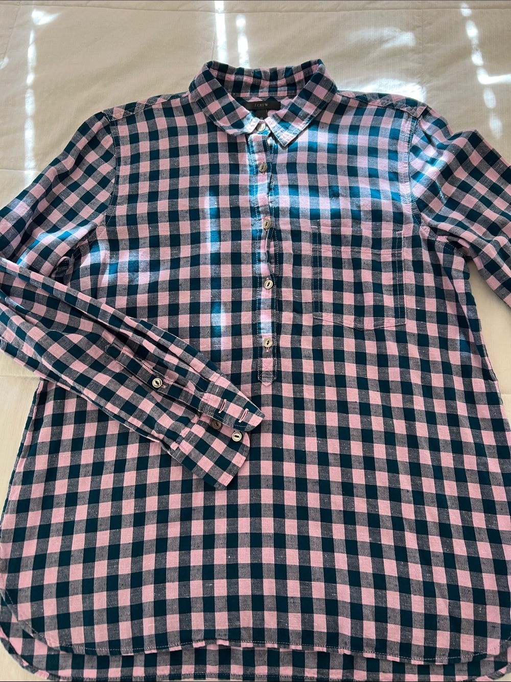 J. Crew Pink and Navy Check Button-Down Shirt